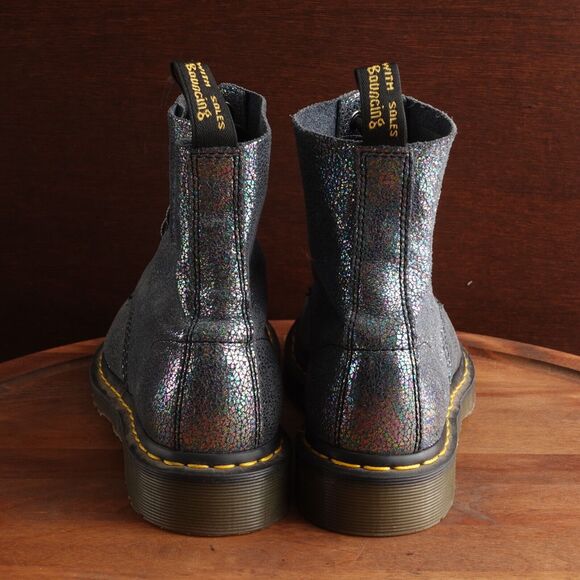 Dr. Martens Combat Boots Womens SZ 8 Gray Iridescent Pascal Lace Up 8 Eye Casual - Picture 7 of 16